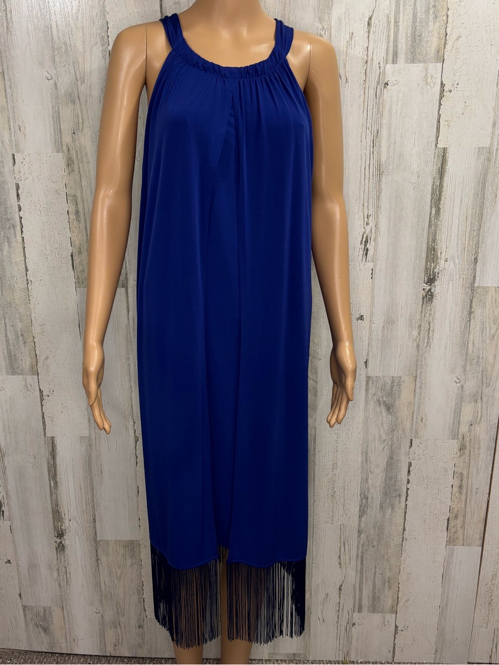 Chico’s Royal Blue Travelers Fringed Hem Halter Dress - Picture 3 of 12